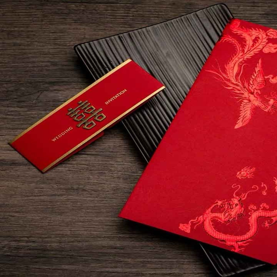 40 SETS Traditional Chinese Wedding Invitations With Embossed Dragon and Chinese Lettering