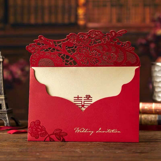 40 SETS Traditional Chinese Wedding Invitations With Beautiful Flower Laser Cut Design