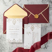 40 PCS Traditional Red Gold Foil Chinese Wedding Invitation Set