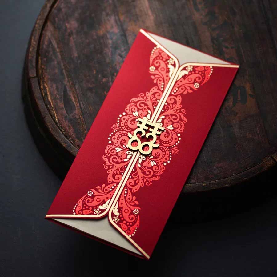40 SETS  Unique Chinese Wedding Invitation Set with Double Happiness Lock Two Openings