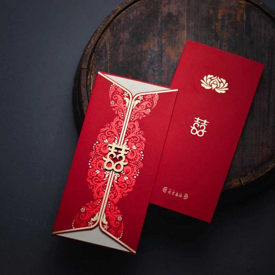 40 SETS  Unique Chinese Wedding Invitation Set with Double Happiness Lock Two Openings