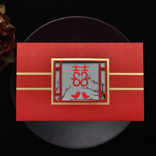 40 SETS Unqiue Chinese Wedding Invitation Set with Laser Cut Outer Card and Gold Linings