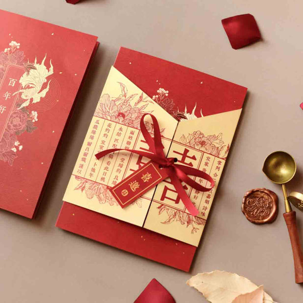 60 PCS Traditional Chinese Oriental Red Floral Wedding Invitations