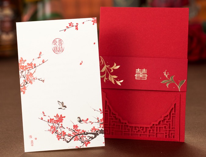 40 SETS Chinese Laser Cut Wedding Invitation Set with Main Invite and Envelope
