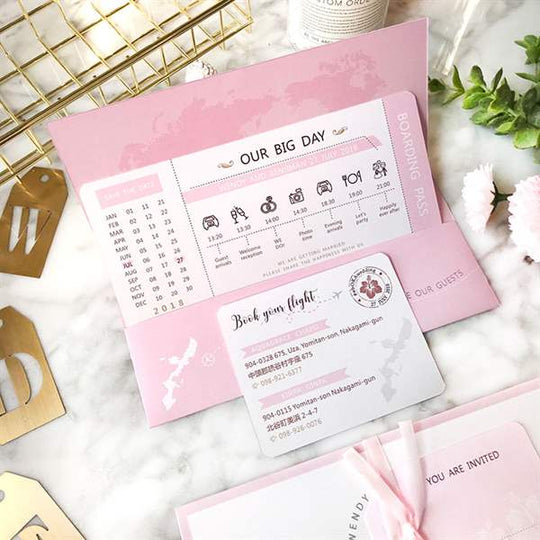 60 SETS Boarding Pass & Map Wedding Invite with Pink Theme